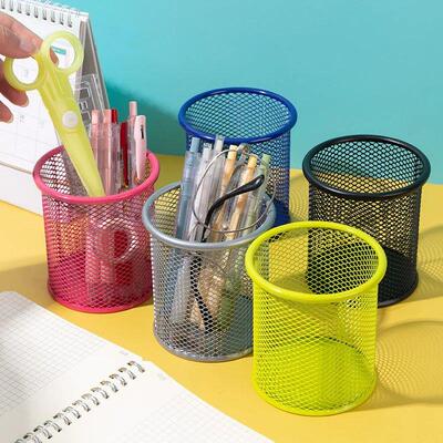 1Pcs New Pencil Holder Office Desk Metal Mesh Square Pen Pot