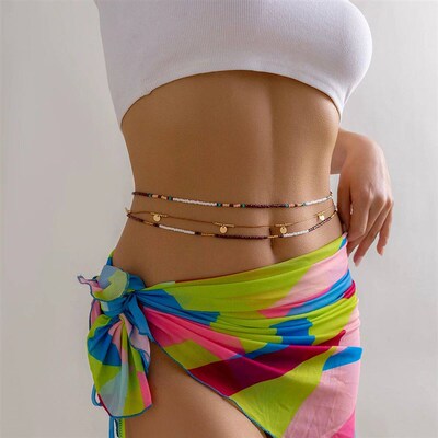 Salircon Bohemian Colored Seed Beads Beaded Waist Chain Vint