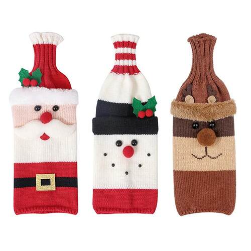 Christmas Cute Wine Bottle Cover Santa Snowman elk Woven Win