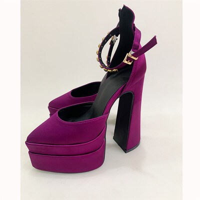 Brand Double Platform Block Heel Women High Heeled Shoes Sat