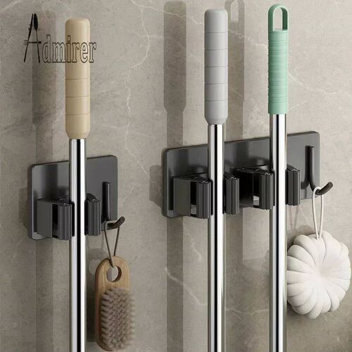 Wall Mounted Mop Organizer Clips Self-Adhesive Bathroom Mop