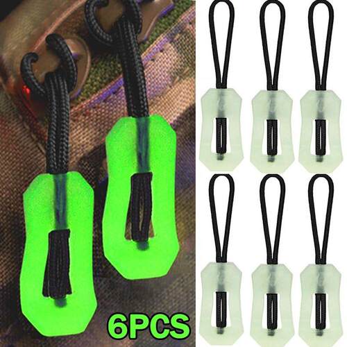 6Pcs Luminous Zipper Pull Rope Glow in The Dark Zipper Head