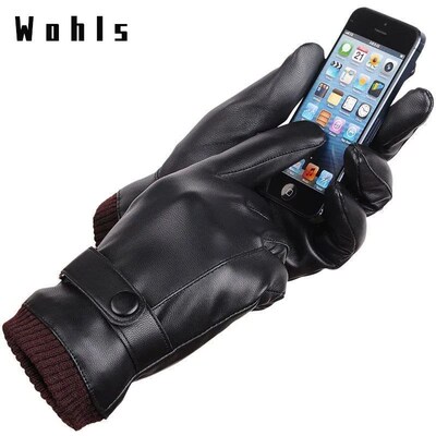 New Men Pu Leather Gloves Plus Velvet Warm Touchscreen Glove
