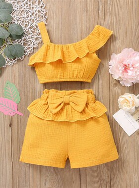 Summer Cute Baby Girls Clothes Sets One Shoulder Ruffles Top