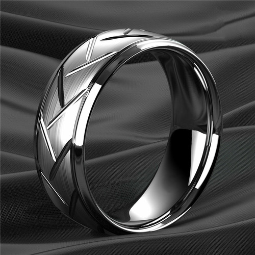 Fashion Mens Silver Color Black Stainless Steel Ring
