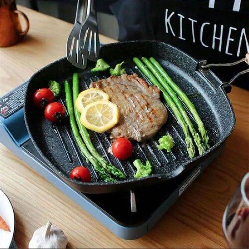 Nonstick Grilling Pan Foldable Wooden Handle Grill Skillet