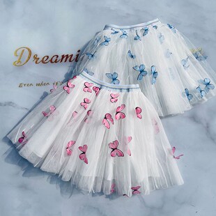 Summer Girls Mesh Skirt Pastoral Three-dimensional Butterfly