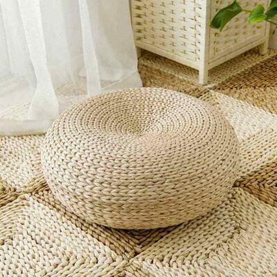 Tatami Cushion Meditation Cushion Round Straw Pouf Hand Wove