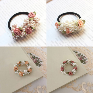 Hair Beaded Pearls Sweet Ponytail Tie Scrunchies Korea