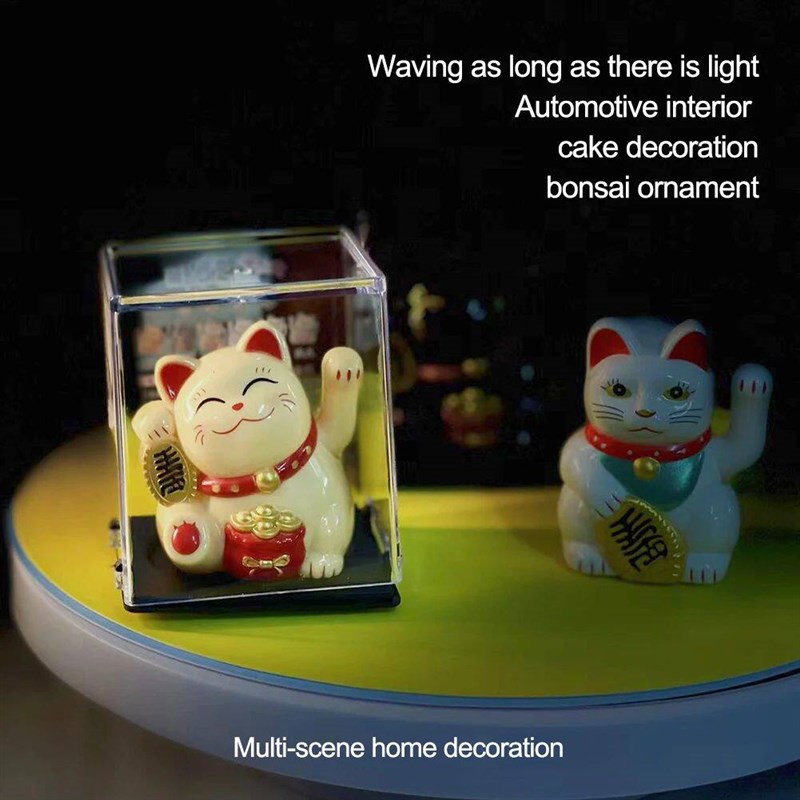 Solar-Powered Kucky Cat Beckoning Fortune Cat Automatic Wavi - 实物图