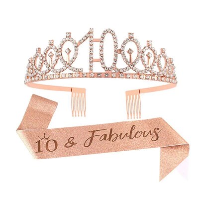 Birthday Tiara Crown and Sash for Women Girls Sweet 13th 16t