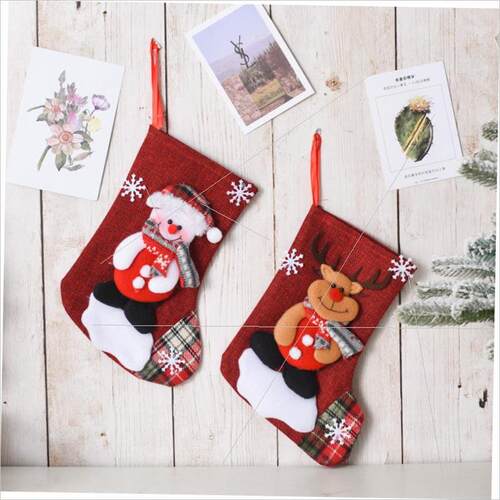 Linen Christmas stocking Christmas gift bag pendant