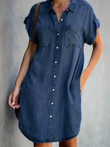Plus Size XL Oversized Denim Dress Women Short Sleeve