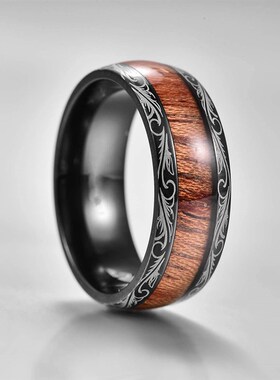 2023 Luxury 8mm Koa Wood Inlay Tungsten Celtic Ring For Men