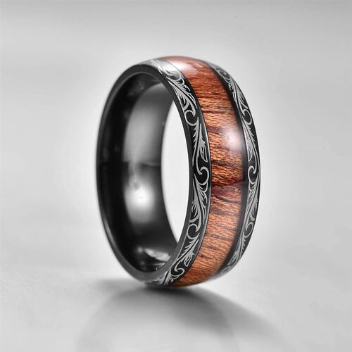 2023 Luxury 8mm Koa Wood Inlay Tungsten Celtic Ring For Men