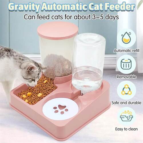 Automatic Cat Feeder Water Dispenser Set, 2 In 1 Tilted Auto