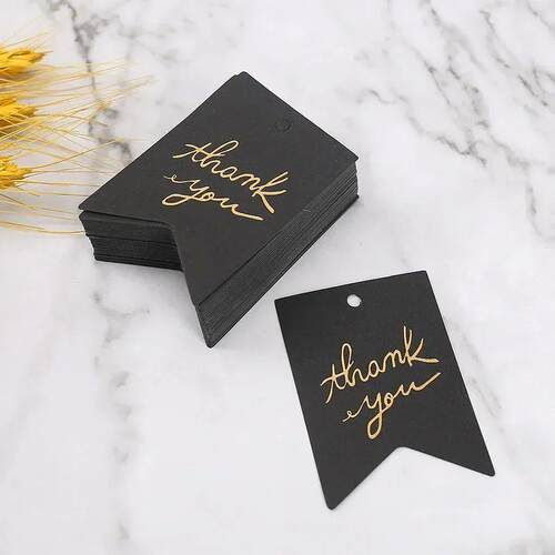 50pcs Kraft Paper Tag White Black Bronzing Thank You Tag Lug