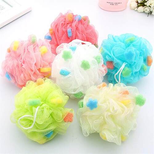 Colorful bath sponges, adult bath towels for scrubbing, back