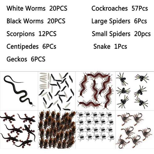 148pcs Halloween Fake Insect Cock Bugs Spider Kids Funny Toy