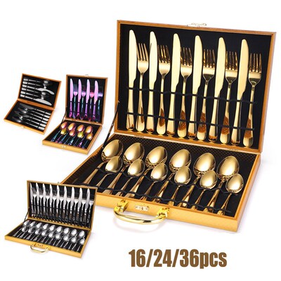 24pcsWestern tableware cutlery set knife fork Silverware Set