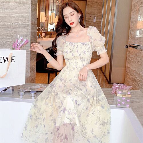 Zoki Elegant Floral Chiffon Party Dress Women Fashion Puff