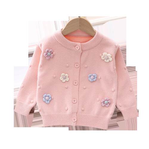Girls Wave Dot Handmade Flower Sweater Little Girl 90-130 Ya
