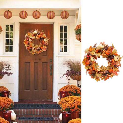 1PCS Fall Wreaths for Front Door Autumn Wreath with Berry Pu