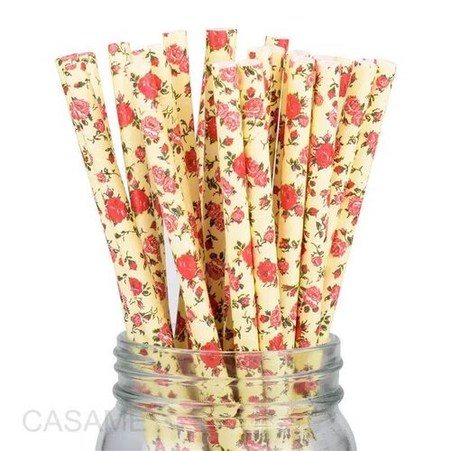 25/50/100pcs Romantic Paper Straws Biodegradable  Vintage Re