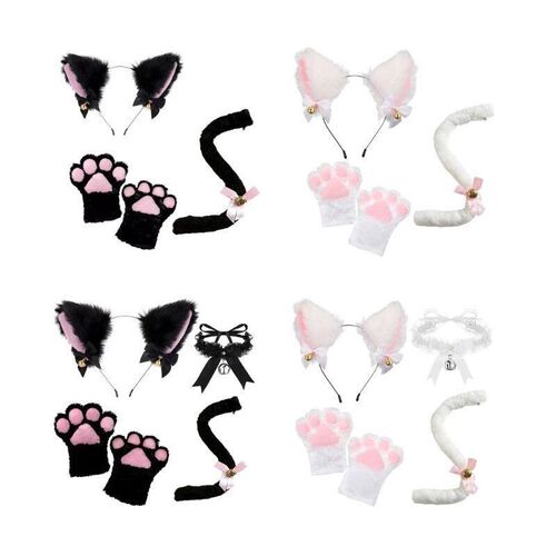 3/4Pcs Cat Costume for Kids-Cat Ears Headband Tail Tail Bell