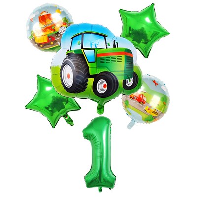 1 Set Of Tractor Fire Truck Loader Forklift Balloons Happy12