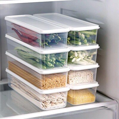 4 Pcs Long Rectangular Food Storage Containers, Plastic Reus