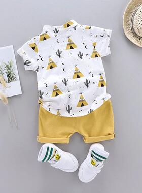 Baby Clothes Cool Pyramid Summer Short-sleeved Shirt Set