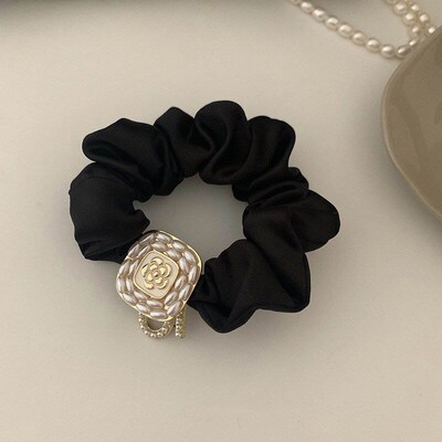 Pearl Camellia Scrunchie High Elastic Hair Tie for Back Head