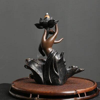 1pc, Resin Zen Incense Censer Buddha Hand Backflow Waterfall