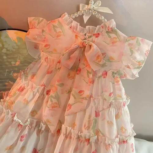 Baby Girls Chiffon Floral Dress Summer Sleeveless Dresses  2