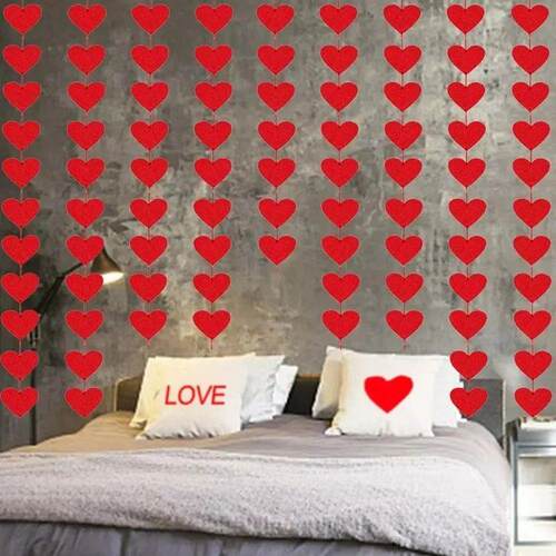 Red Hearts Garland Love Hanging String DIY Wedding Valentine
