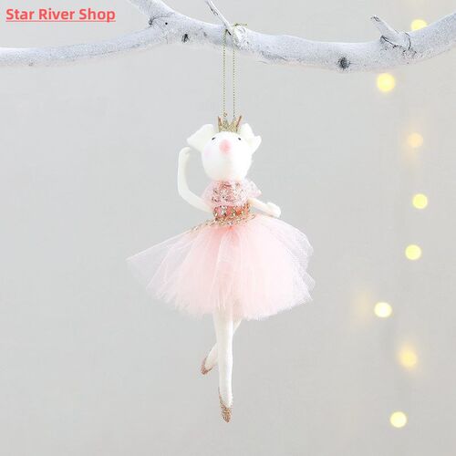 2PCS New Christmas Pink Mesh Dress Mouses Pendant Xmas Tree
