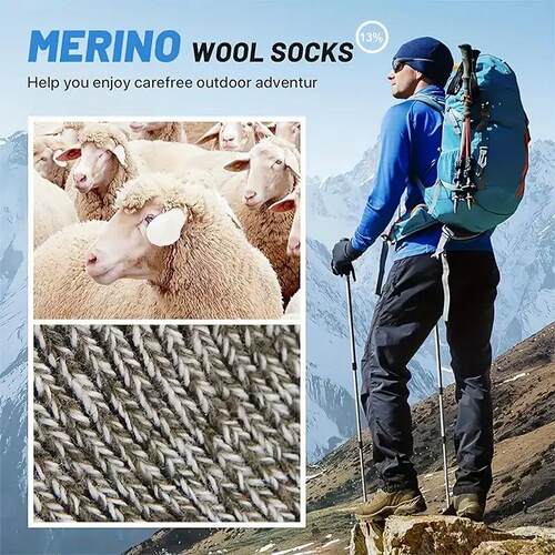 5 Pairs Merino Wool Socks For Men, Super Thick Hiking Socks