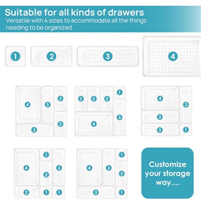 Clear Plastic Drawer Organizers Set Trays Storage Bins
