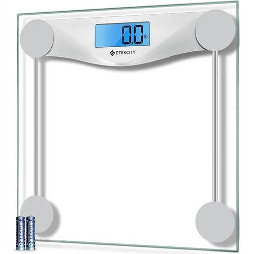 Digital Bathroom Scale - 400lb Capacity, Blue LCD, Tempered