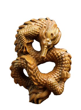 天然绿檀木雕祥龙创意盘龙文玩手把件生肖龙饰品桌面工艺品摆件