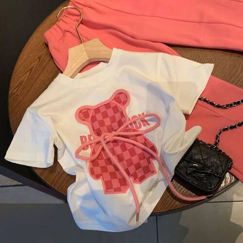 Summer Baby Girls Clothes Set Toddler Kid Cartoon Bear Tshir