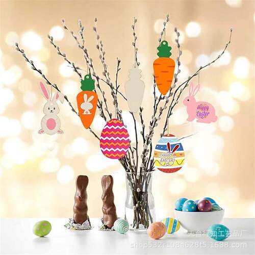 Easter Woodchip Painting Set Wooden Rabbit Egg Carrot Tag Pa