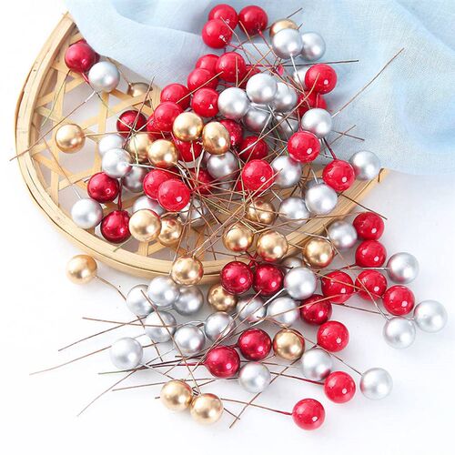 50/100pcs/Lot mini plastic berry artificial flower red cherr