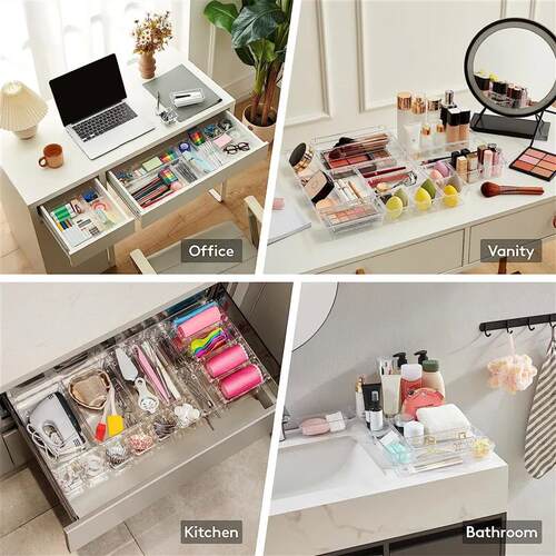 10-Piece Versatile Drawer Organizer Set - Clear Plastic Tray