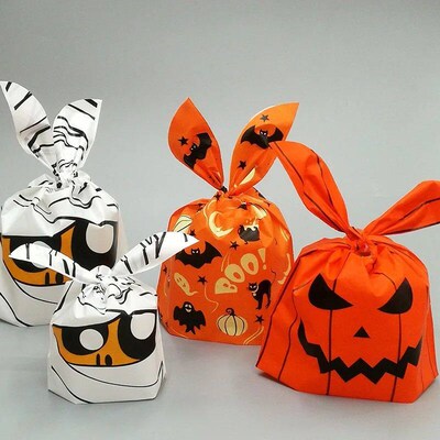 10/20pcs Halloween Candy Bags Rabbit Ear Plastic Bag For Kid