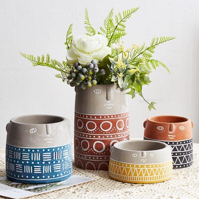 Office Desk Green Plant Decoration Cement Fake Plant Pot Art