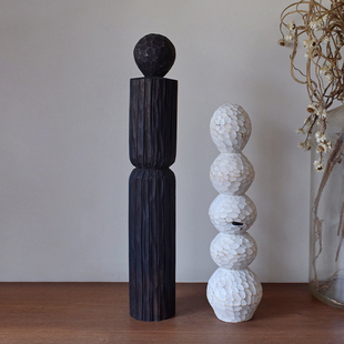 象有形 复刻创意中古现代艺术木雕摆件原木立柱拍摄道具 经典