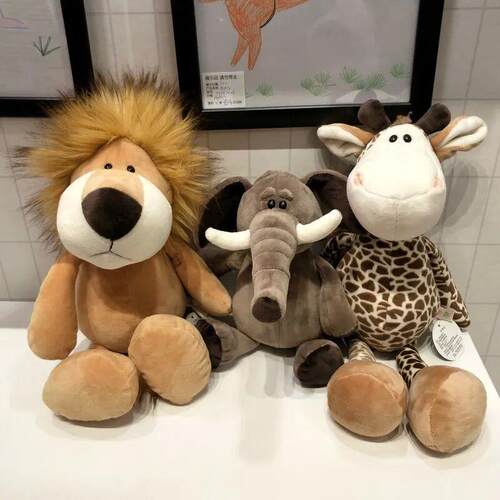 25cm Stuffed Lifelike Lion Tiger Elephant Monkey Leopard Gir