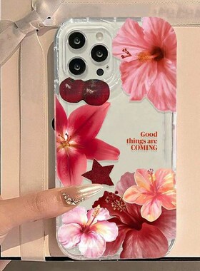 Cherry Flower Print Clear Case For iPhone 16 15 14 13 Pro Ma